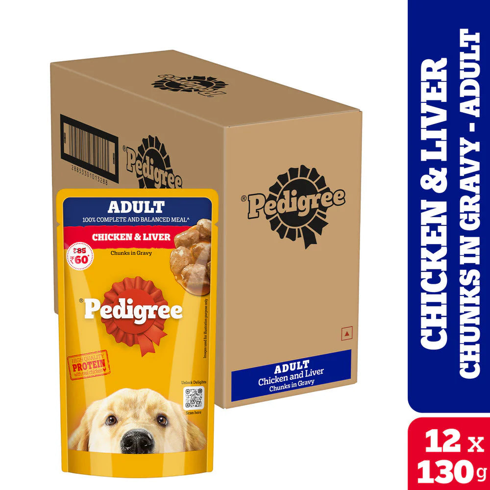 Pedigree Chicken & Liver Chunks In Gravy Adult Dog Wet Food - 130 g