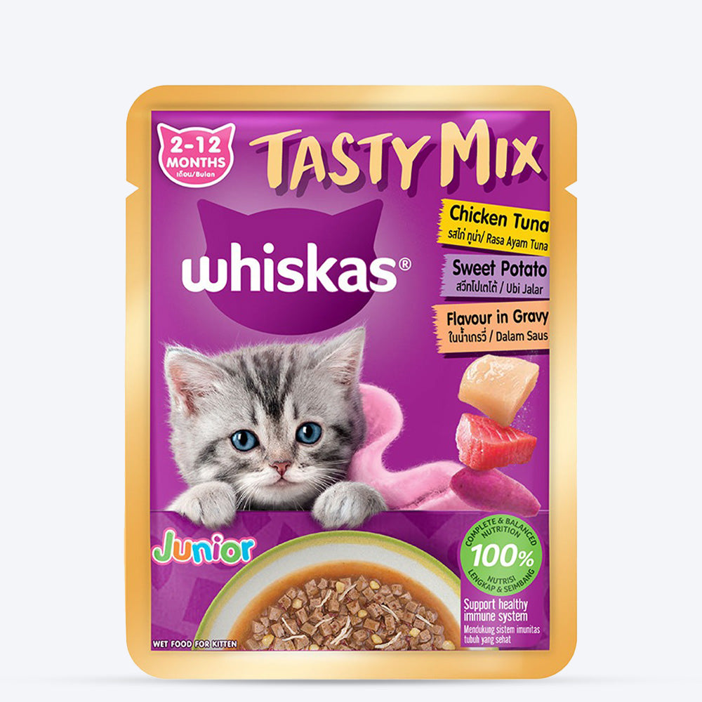 Whiskas Tasty Mix Chicken Tuna With Sweet Potato In Gravy Wet Food For Junior (2-12 Months) Kitten - 70 gm Pack