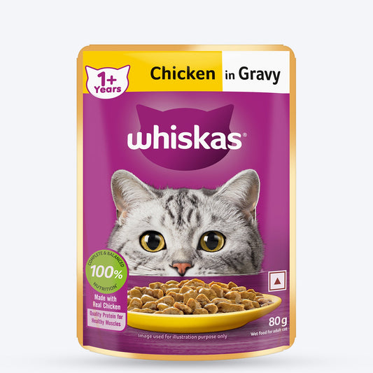 Whiskas Adult (1+ Years) Chicken in Gravy Wet Cat Food - 80 gm Pack