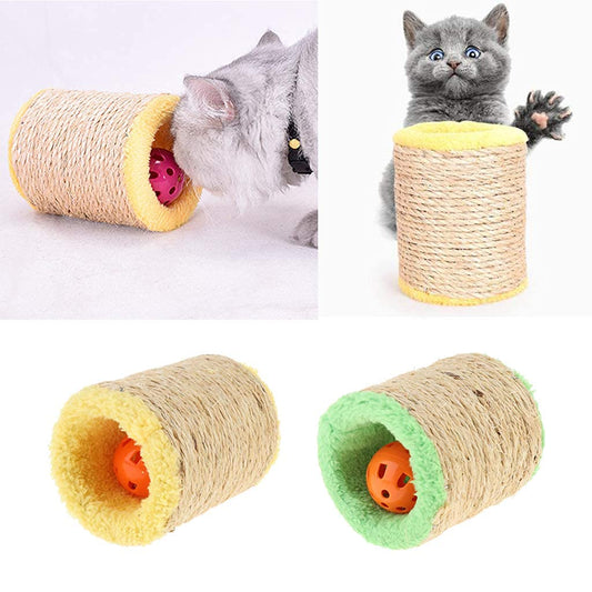Cature Cat Sisal Scratch Post Small Hollow Scratch Roller with Bell Ball (Color-Yellow)