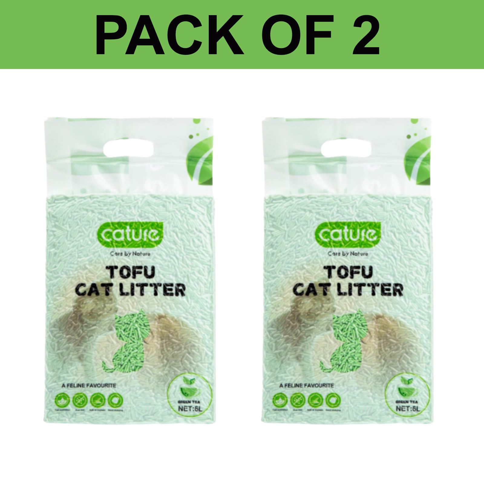 Cature Care by Nature Tofu Cat Litter Natural Flushable Clumping Litter Plant Based Biodegradable Ultra Odour Control 99% Dust Free Low Tracking Cat Litter (Original, 6L, PACK2)