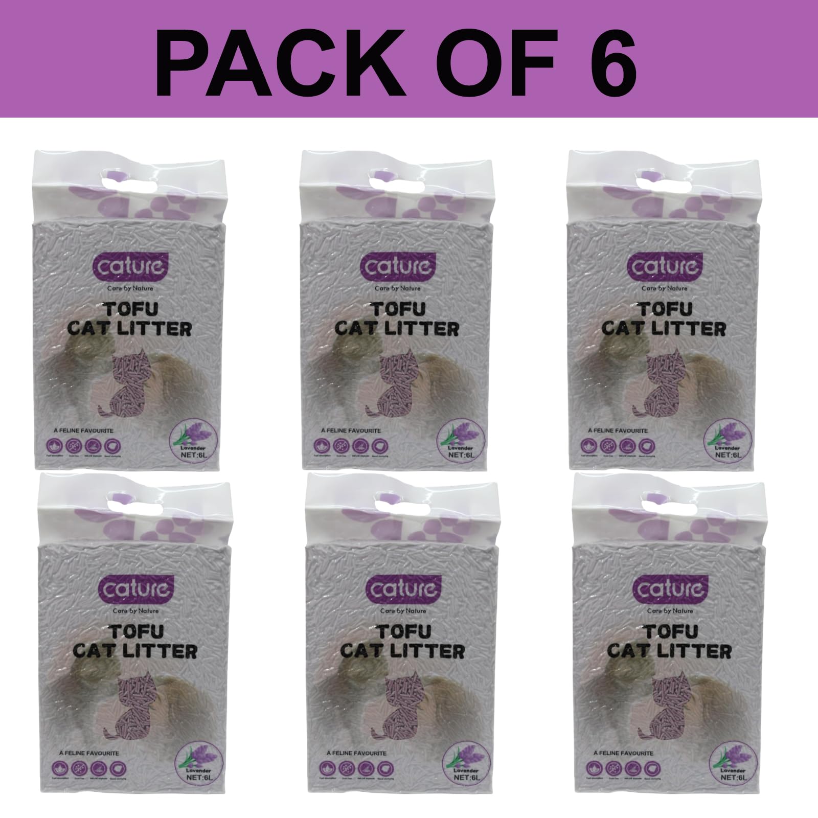Cature Care by Nature Tofu Cat Litter Natural Flushable Clumping Litter Plant Based Biodegradable Ultra Odour Control 99% Dust Free Low Tracking Cat Litter (Original, 6L, PACK2)