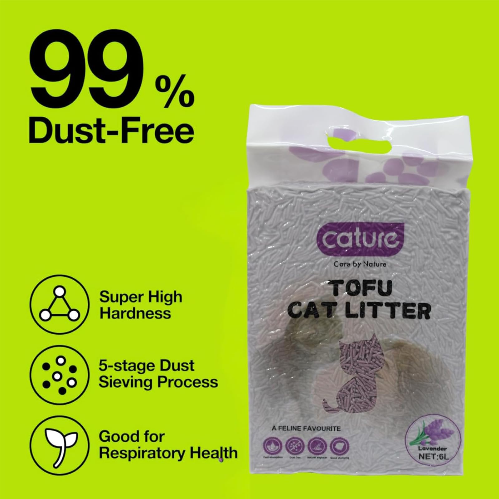 Cature Care by Nature Tofu Cat Litter Natural Flushable Clumping Litter Plant Based Biodegradable Ultra Odour Control 99% Dust Free Low Tracking Cat Litter (Original, 6L, PACK2)