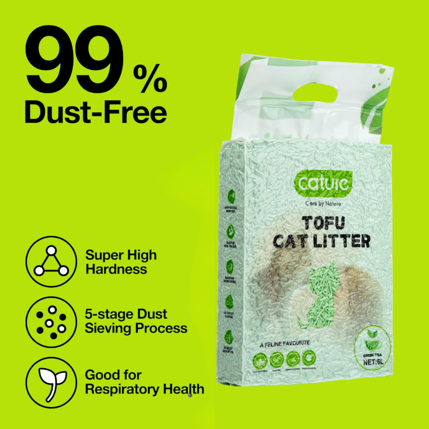 Cature Care by Nature Tofu Cat Litter Natural Flushable Clumping Litter Plant Based Biodegradable Ultra Odour Control 99% Dust Free Low Tracking Cat Litter (Original, 6L, PACK2)