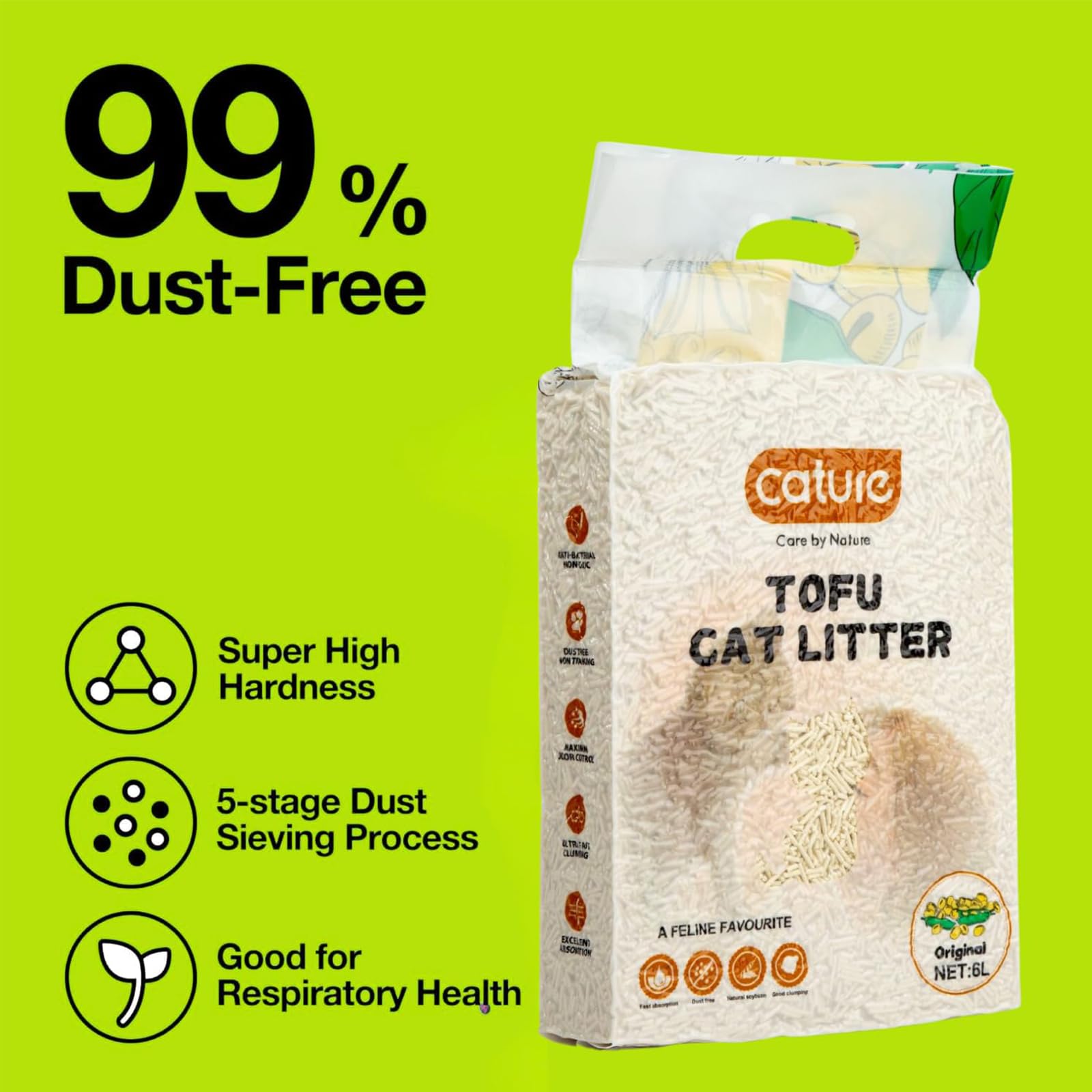 Cature Care by Nature Tofu Cat Litter Natural Flushable Clumping Litter Plant Based Biodegradable Ultra Odour Control 99% Dust Free Low Tracking Cat Litter (Original, 6L, PACK2)