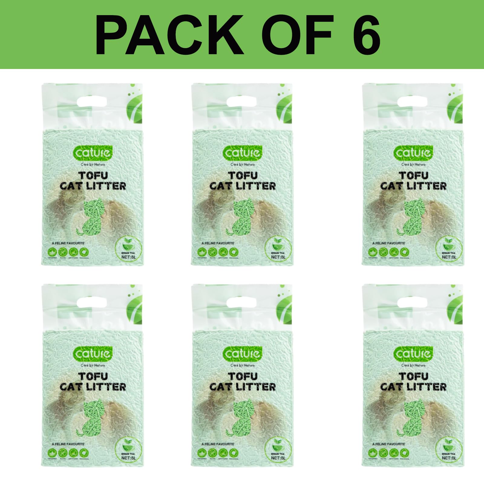 Cature Care by Nature Tofu Cat Litter Natural Flushable Clumping Litter Plant Based Biodegradable Ultra Odour Control 99% Dust Free Low Tracking Cat Litter (Original, 6L, PACK2)