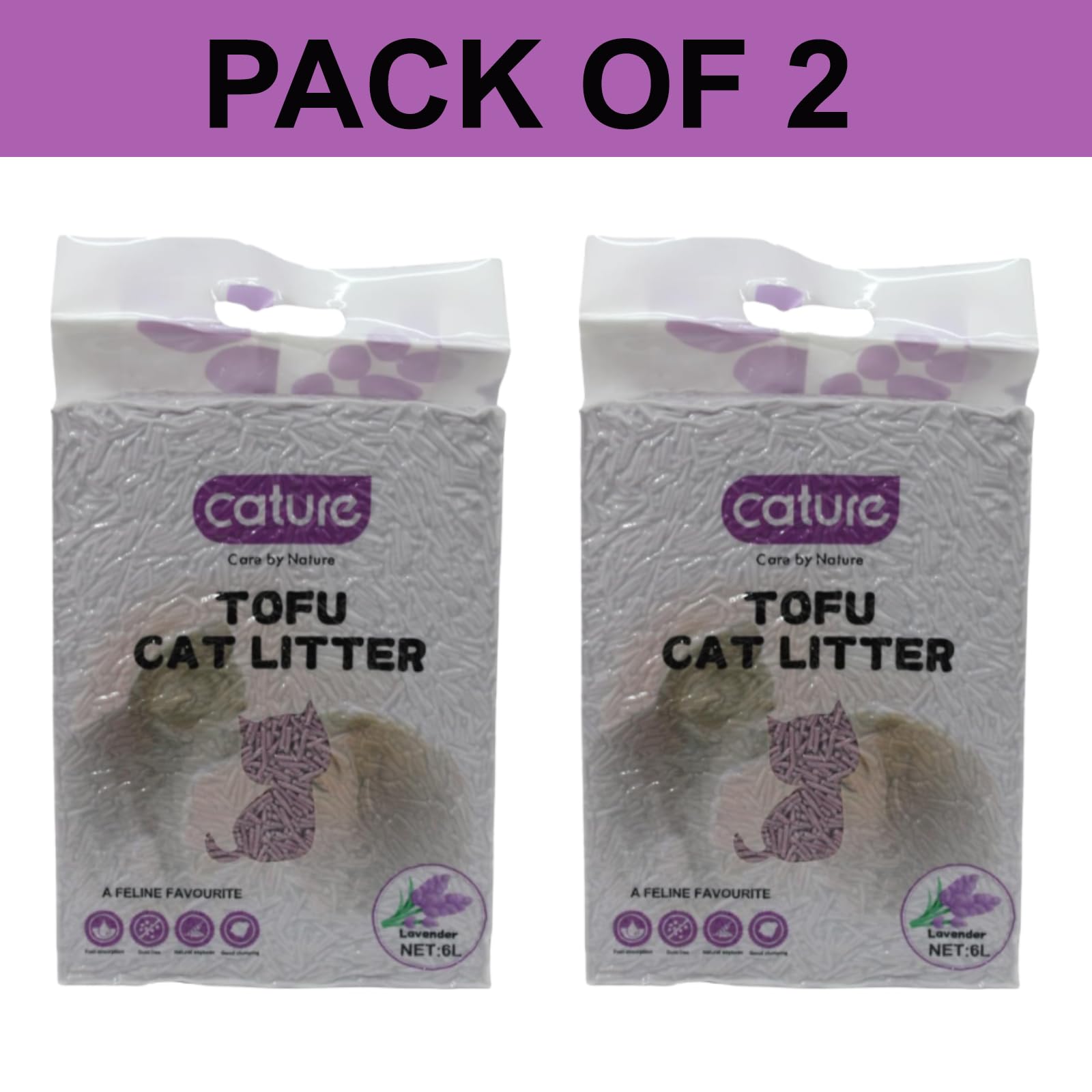 Cature Care by Nature Tofu Cat Litter Natural Flushable Clumping Litter Plant Based Biodegradable Ultra Odour Control 99% Dust Free Low Tracking Cat Litter (Original, 6L, PACK2)