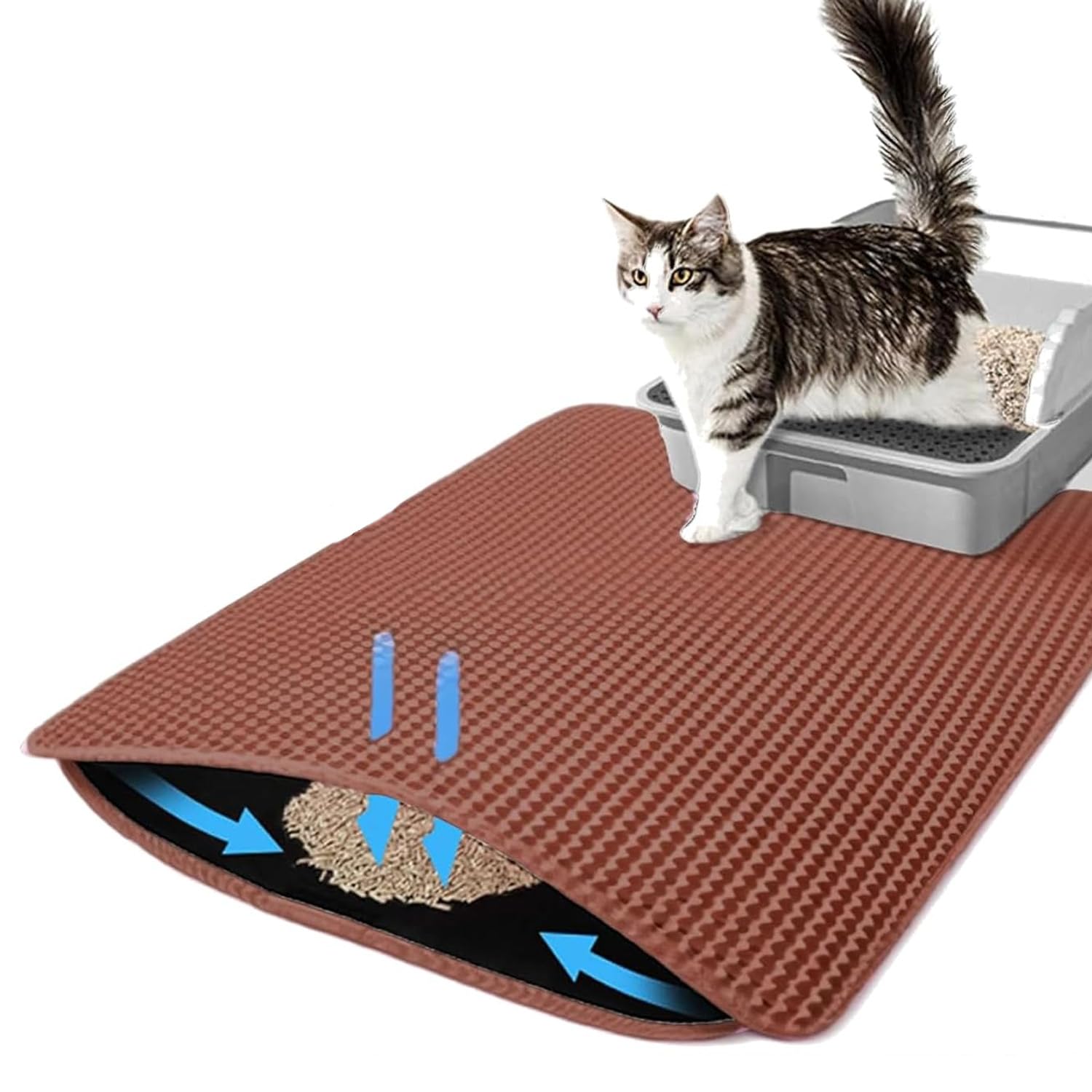 Cature Care by Nature Cat Litter Mat, Kitty Litter Collector, Double Layered Honeycomb Design Waterproof, Anti Urine, Anti Slip, Easy to Clean, Limit Waste (23.4"x18", Brown)