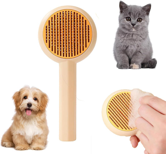Cature Care by Nature Cat Brush Dog Brush Pet Combing Brush Comfy Pet Brush, Self Cleaning Cat Brush Groomi Tool for Dogs Cat Brushes to Remove Loose Undercoat, Mats and Shed Fur(Beige)