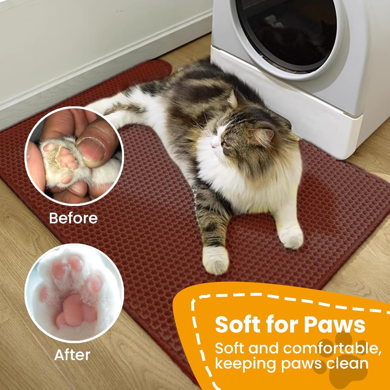 Cature Care by Nature Cat Litter Mat, Kitty Litter Collector, Double Layered Honeycomb Design Waterproof, Anti Urine, Anti Slip, Easy to Clean, Limit Waste (23.4"x18", Brown)