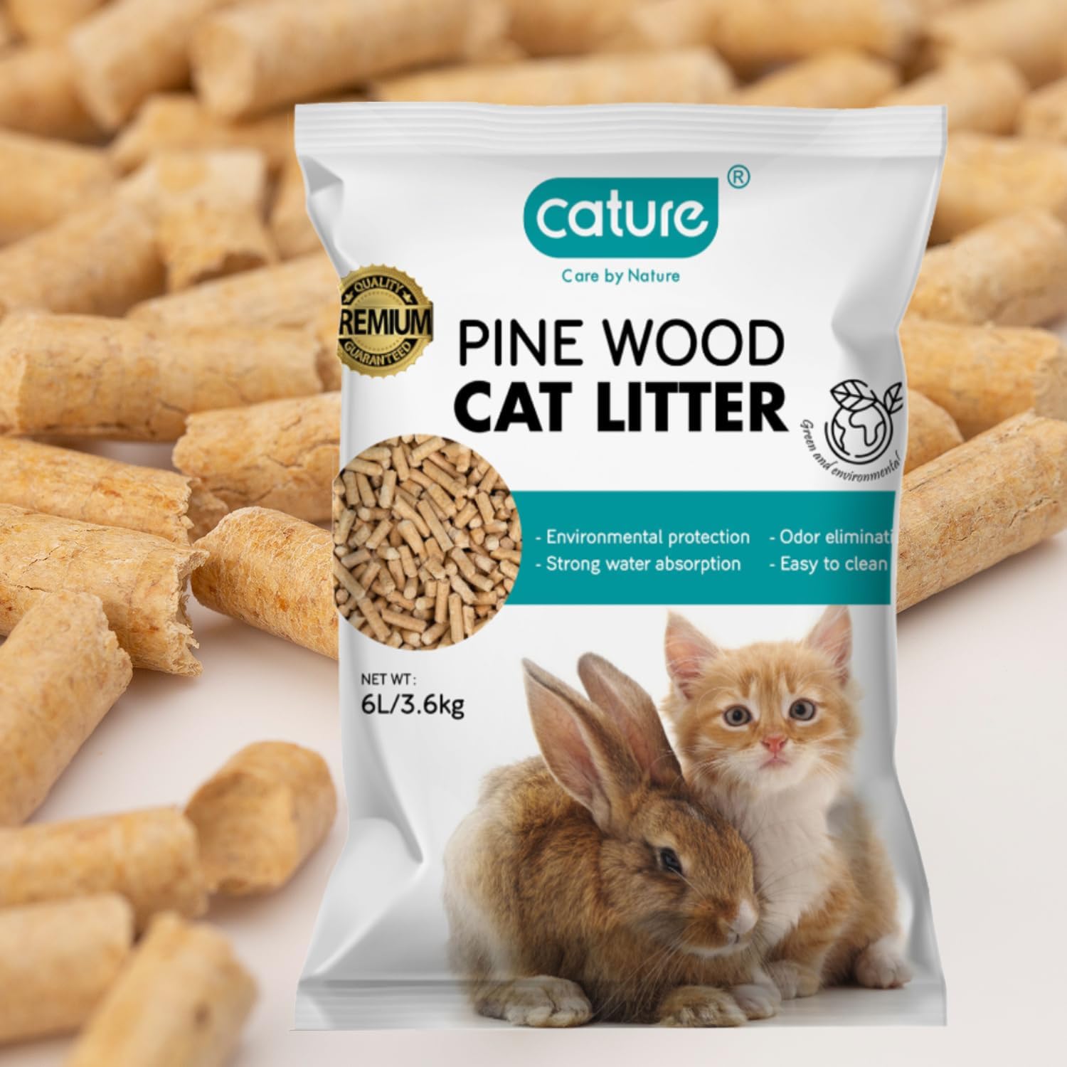 cature Care by Nature Pine Wood Cat Litter | Environmental Protection | Odor Elimination | Strong Water Absorption | Easy to Clean for Multiple Cats, 6L/3.6KG