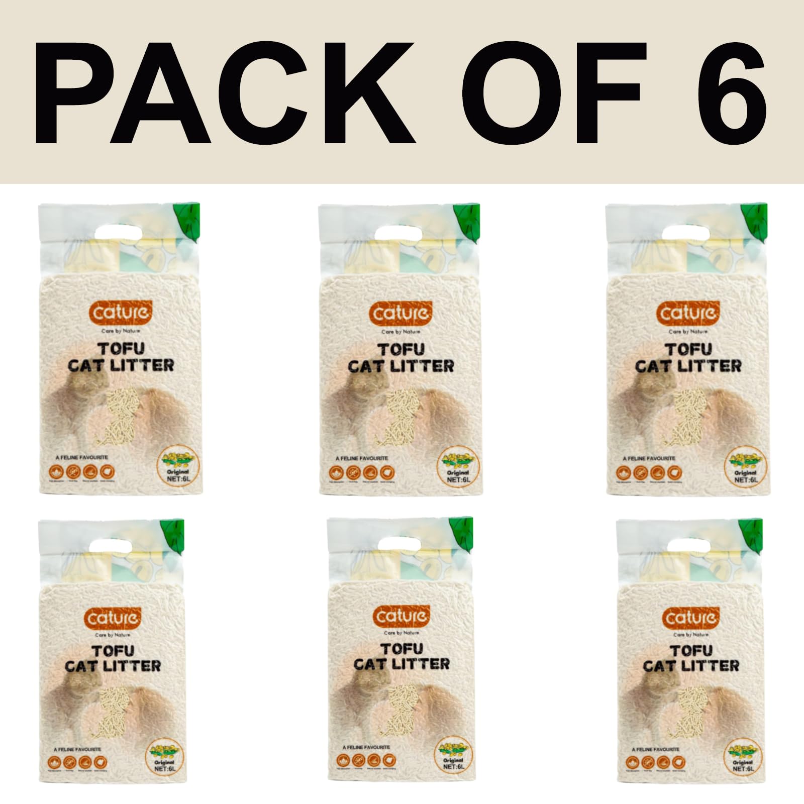 Cature Care by Nature Tofu Cat Litter Natural Flushable Clumping Litter Plant Based Biodegradable Ultra Odour Control 99% Dust Free Low Tracking Cat Litter (Original, 6L, PACK2)