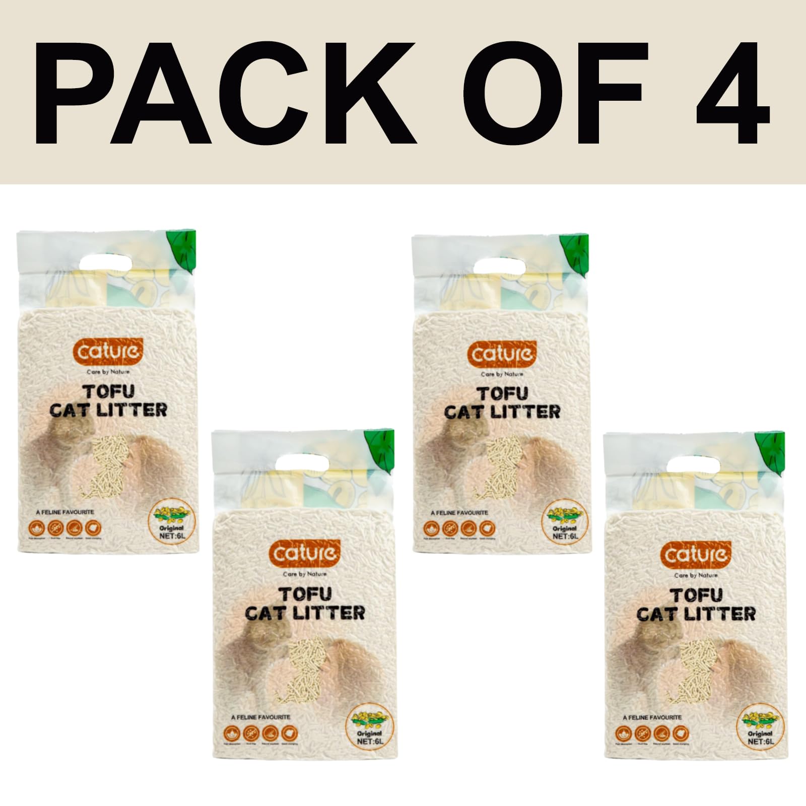 Cature Care by Nature Tofu Cat Litter Natural Flushable Clumping Litter Plant Based Biodegradable Ultra Odour Control 99% Dust Free Low Tracking Cat Litter (Original, 6L, PACK2)