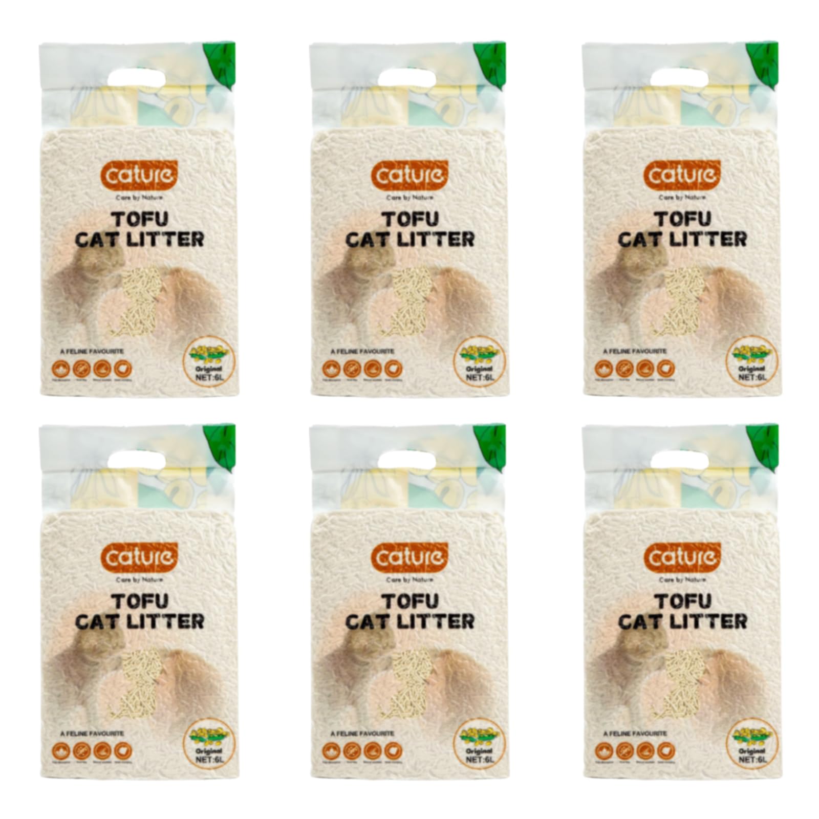 Cature Care by Nature Tofu Cat Litter Natural Flushable Clumping Litter Plant Based Biodegradable Ultra Odour Control 99% Dust Free Low Tracking Cat Litter (Original, 6L, PACK2)