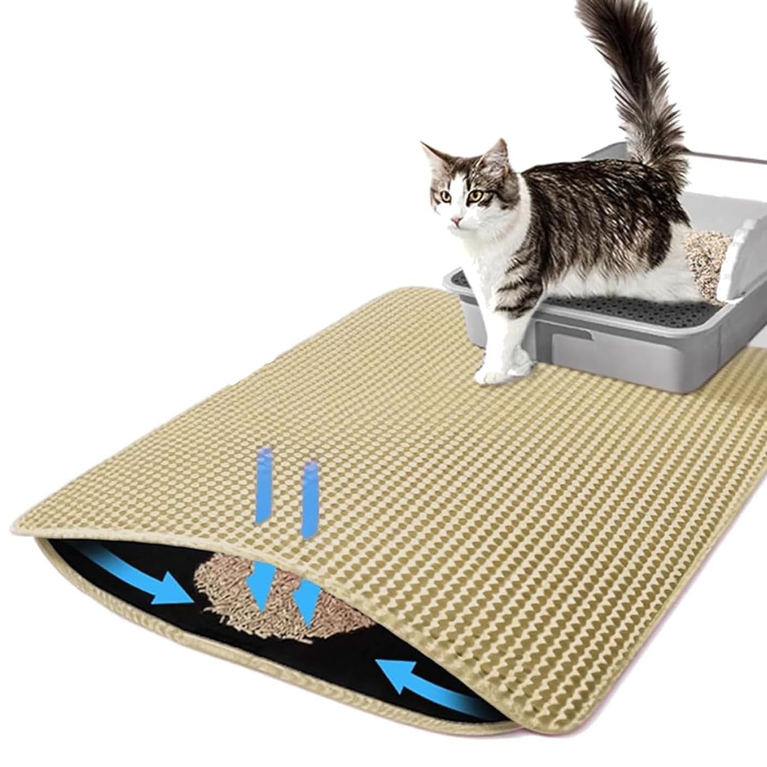 Cature Care by Nature Cat Litter Mat, Kitty Litter Collector, Double Layered Honeycomb Design Waterproof, Anti Urine, Anti Slip, Easy to Clean, Limit Waste (23.4"x18", Brown)