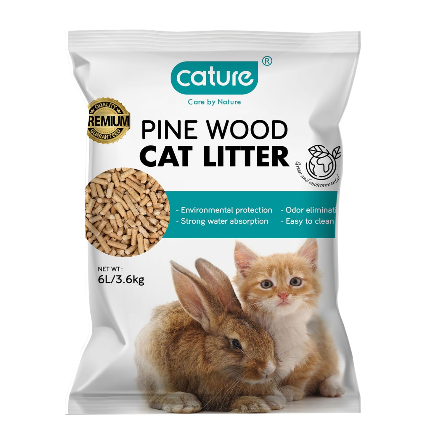 cature Care by Nature Pine Wood Cat Litter | Environmental Protection | Odor Elimination | Strong Water Absorption | Easy to Clean for Multiple Cats, 6L/3.6KG