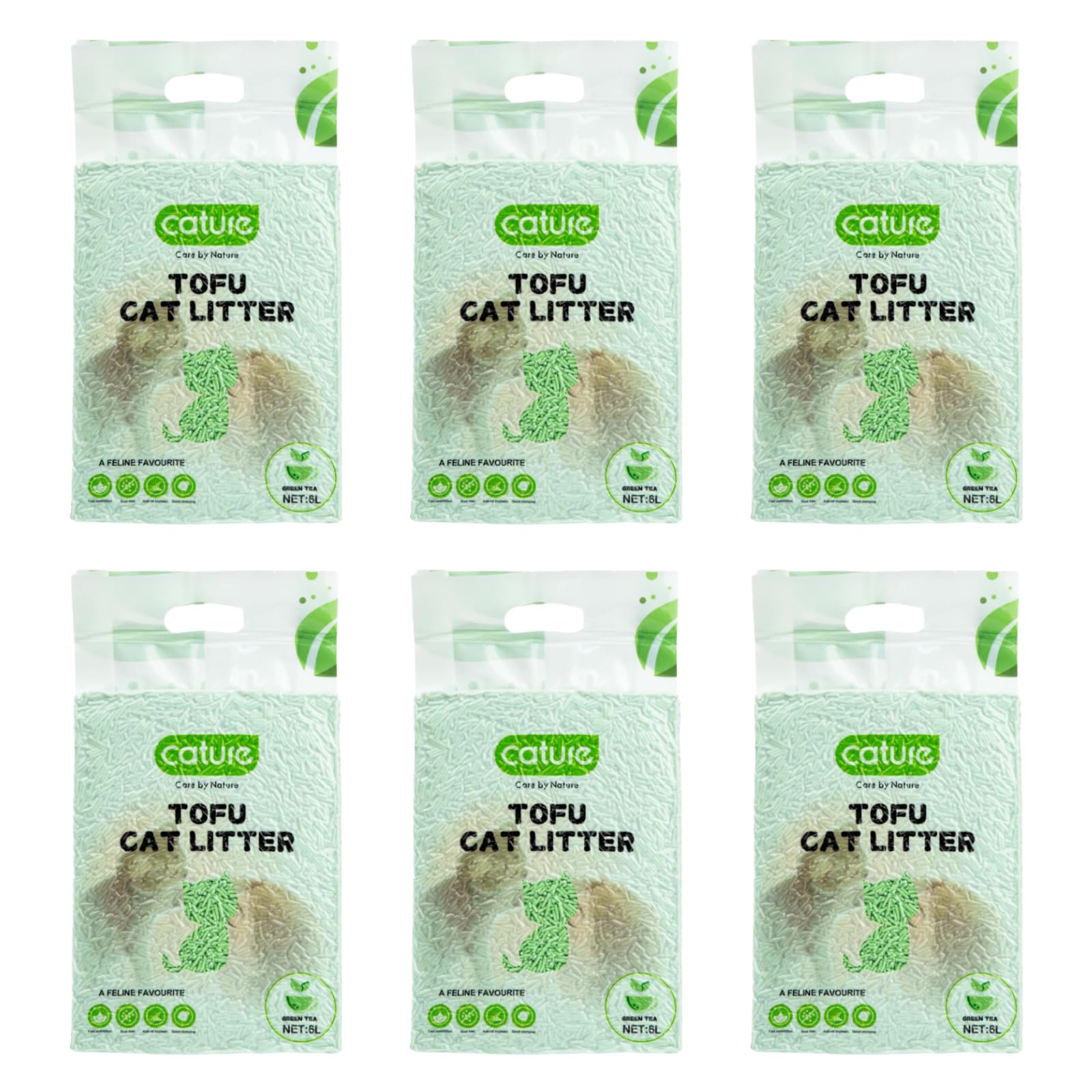 Cature Care by Nature Tofu Cat Litter Natural Flushable Clumping Litter Plant Based Biodegradable Ultra Odour Control 99% Dust Free Low Tracking Cat Litter (Original, 6L, PACK2)
