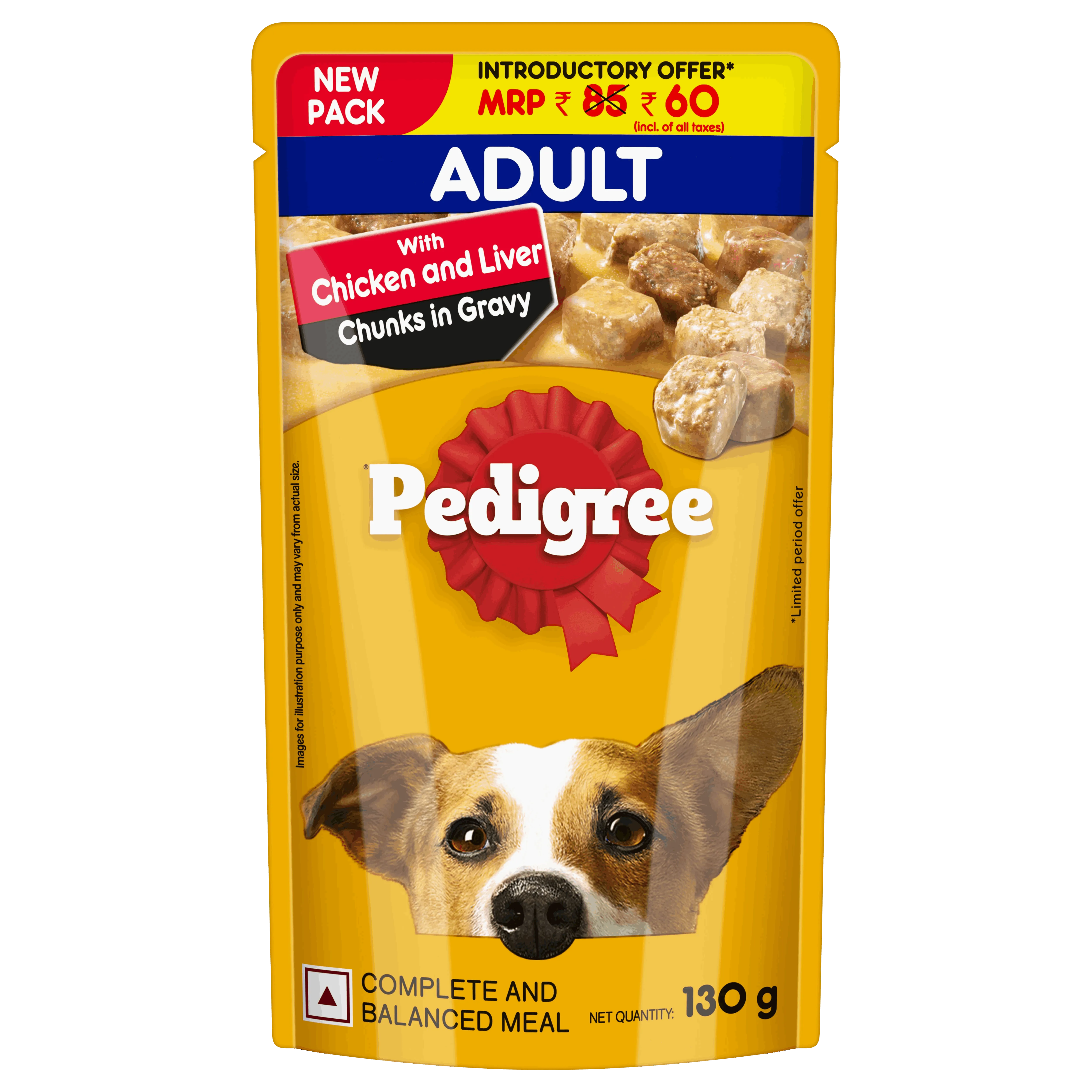 Pedigree Chicken & Liver Chunks In Gravy Adult Dog Wet Food - 130 g