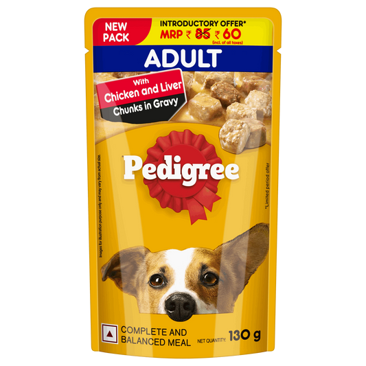 Pedigree Chicken & Liver Chunks In Gravy Adult Dog Wet Food - 130 g