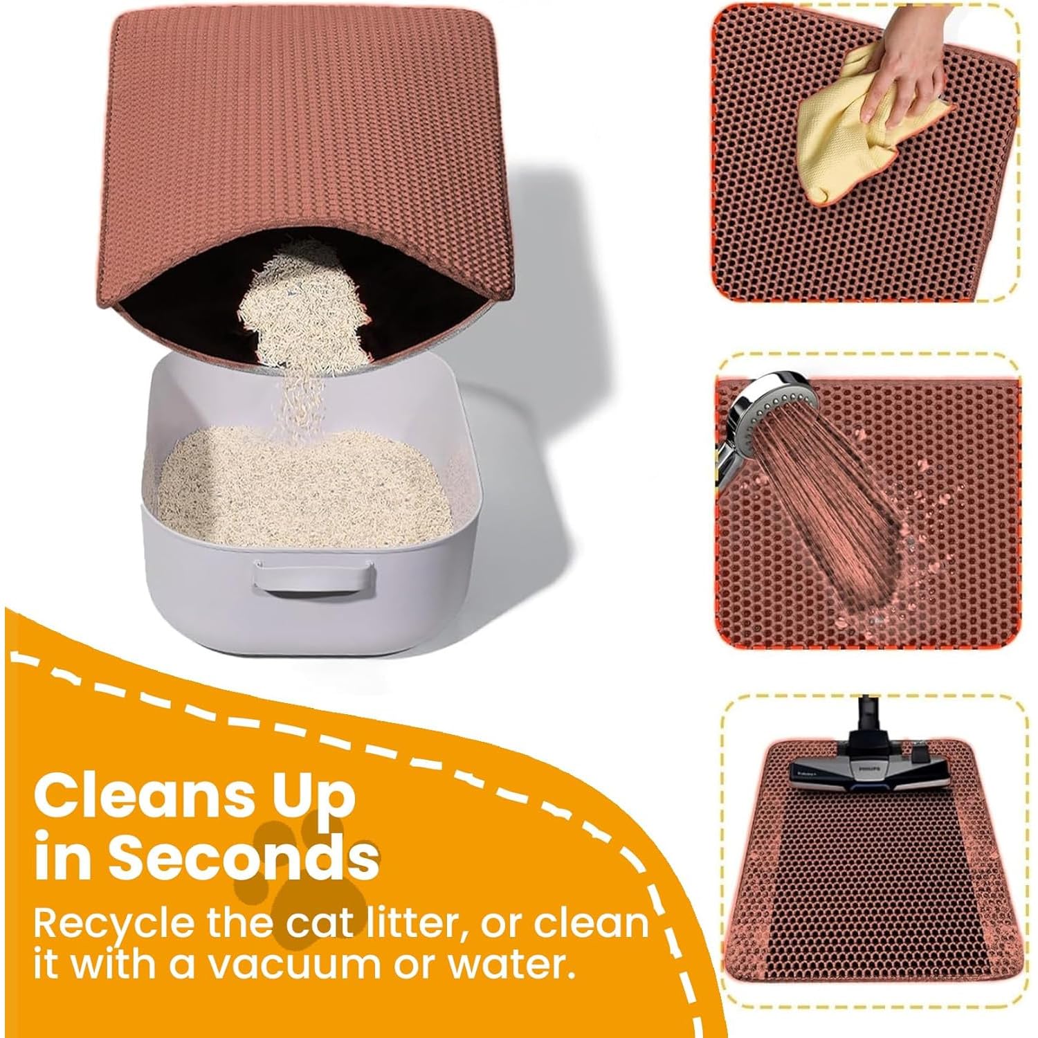 Cature Care by Nature Cat Litter Mat, Kitty Litter Collector, Double Layered Honeycomb Design Waterproof, Anti Urine, Anti Slip, Easy to Clean, Limit Waste (23.4"x18", Brown)