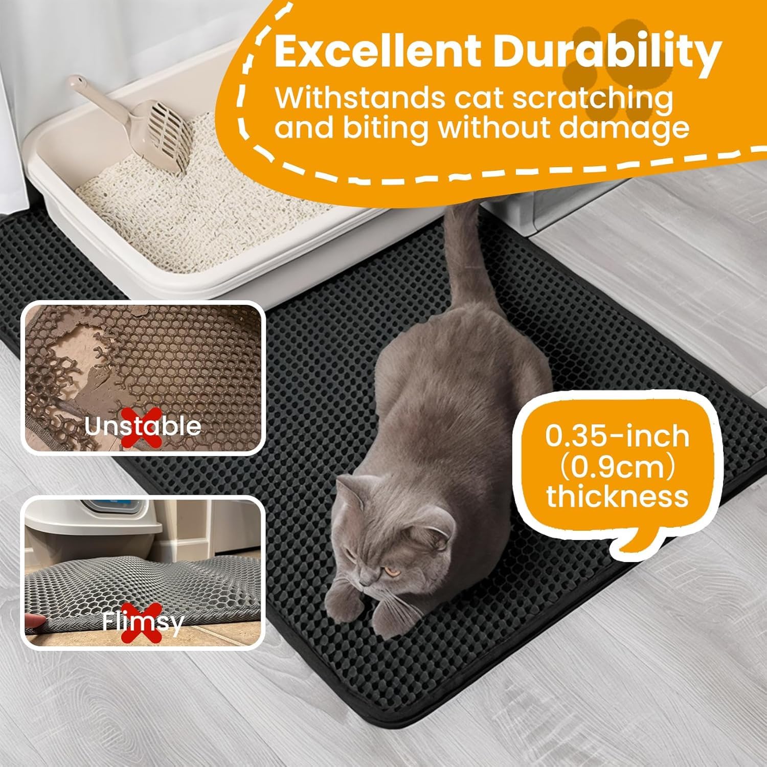 Cature Care by Nature Cat Litter Mat, Kitty Litter Collector, Double Layered Honeycomb Design Waterproof, Anti Urine, Anti Slip, Easy to Clean, Limit Waste (23.4"x18", Brown)