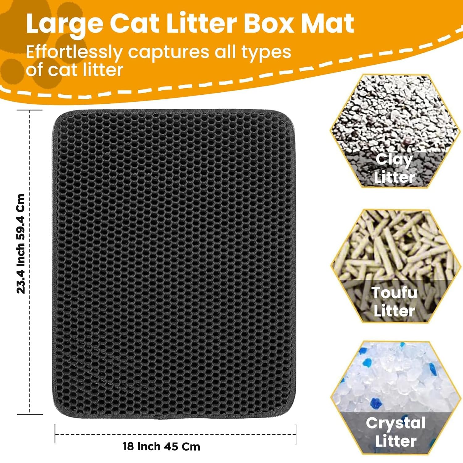 Cature Care by Nature Cat Litter Mat, Kitty Litter Collector, Double Layered Honeycomb Design Waterproof, Anti Urine, Anti Slip, Easy to Clean, Limit Waste (23.4"x18", Brown)