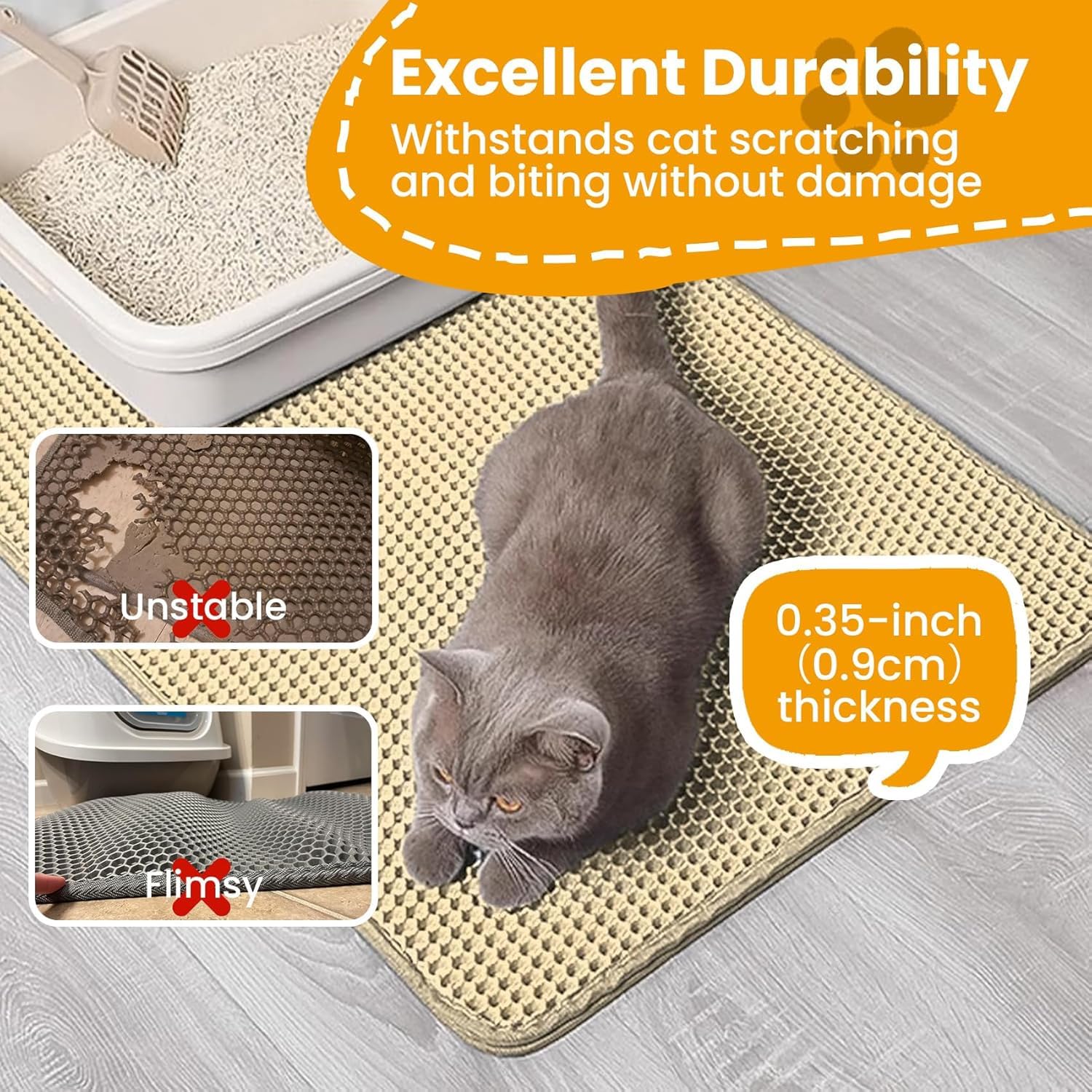 Cature Care by Nature Cat Litter Mat, Kitty Litter Collector, Double Layered Honeycomb Design Waterproof, Anti Urine, Anti Slip, Easy to Clean, Limit Waste (23.4"x18", Brown)