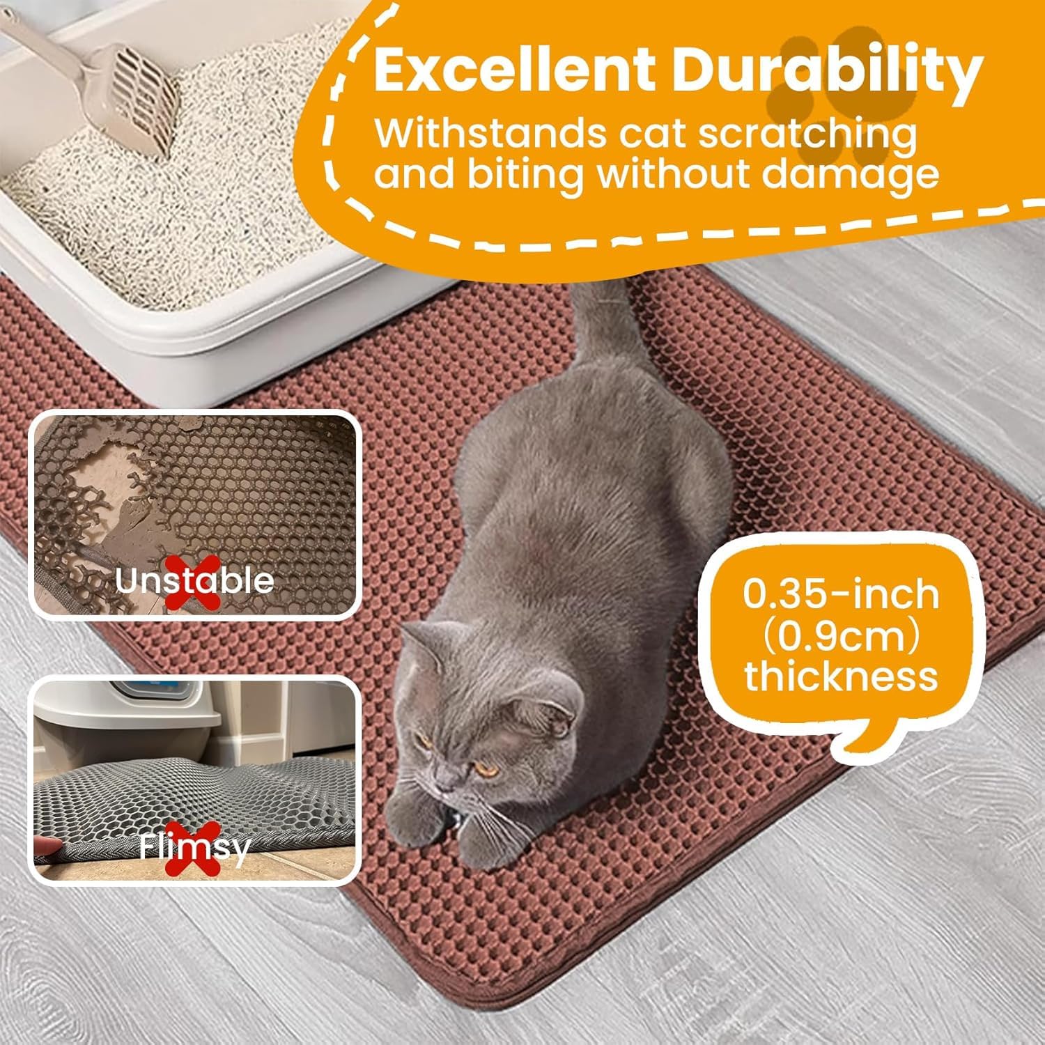 Cature Care by Nature Cat Litter Mat, Kitty Litter Collector, Double Layered Honeycomb Design Waterproof, Anti Urine, Anti Slip, Easy to Clean, Limit Waste (23.4"x18", Brown)