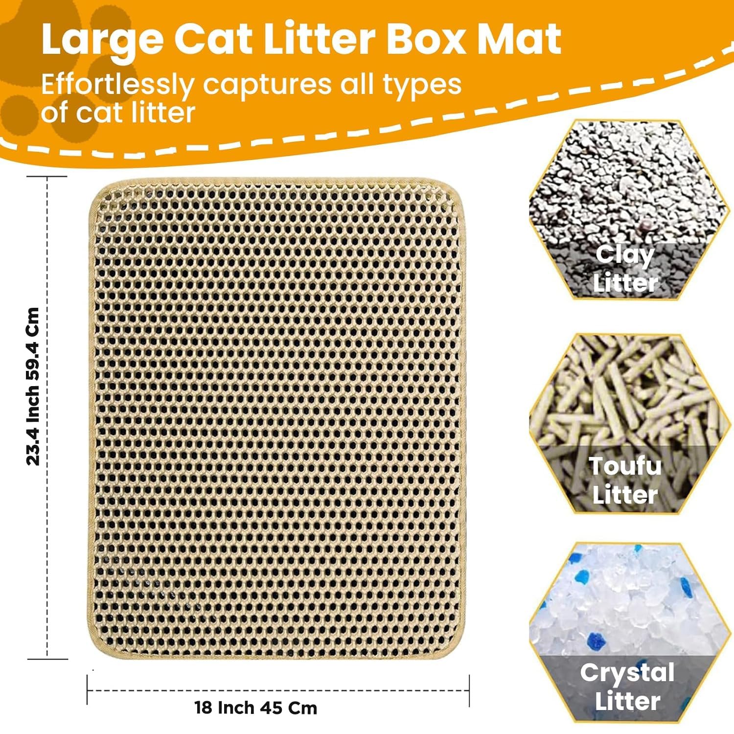 Cature Care by Nature Cat Litter Mat, Kitty Litter Collector, Double Layered Honeycomb Design Waterproof, Anti Urine, Anti Slip, Easy to Clean, Limit Waste (23.4"x18", Brown)