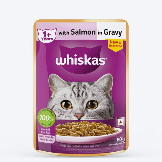 Whiskas Adult (1+ Years) Salmon in Gravy Wet Cat Food - 80 gm Pack