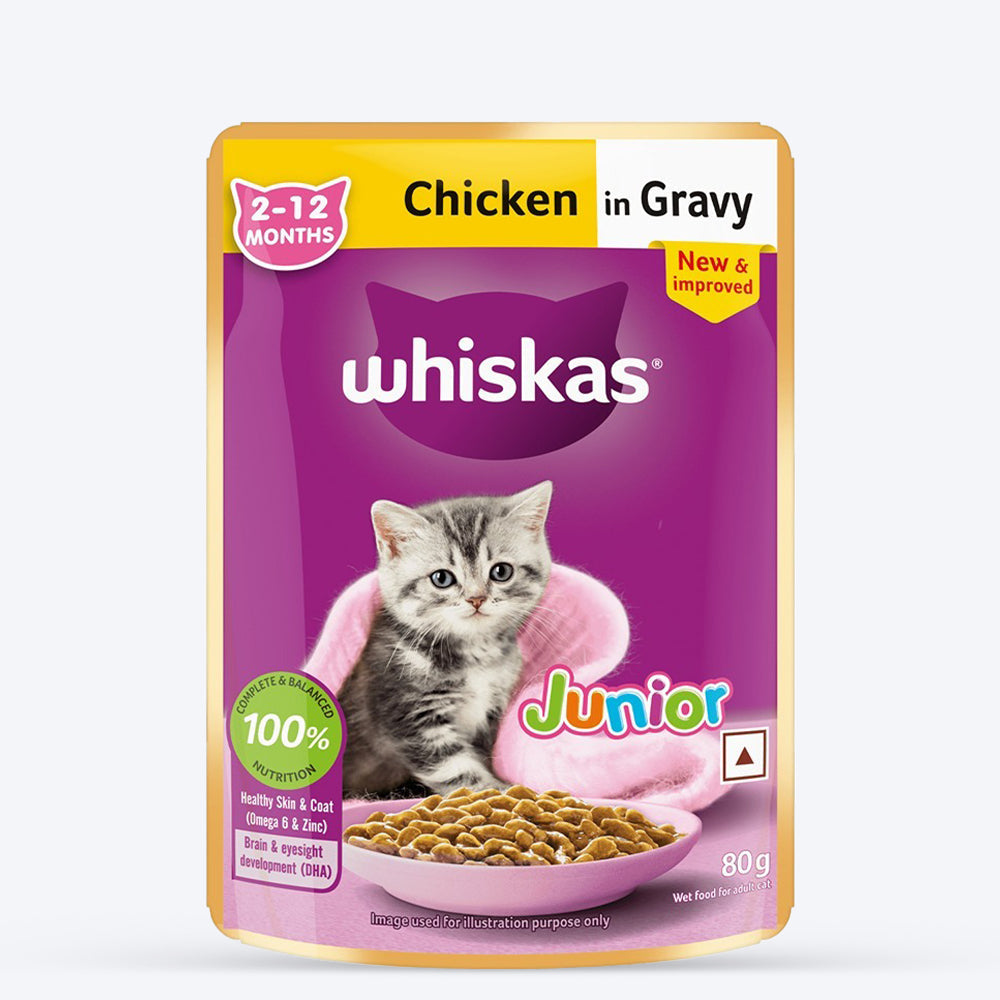 Whiskas Junior Kitten (2-12 Months) Chicken in Gravy Wet Cat Food - 80 gm Pack
