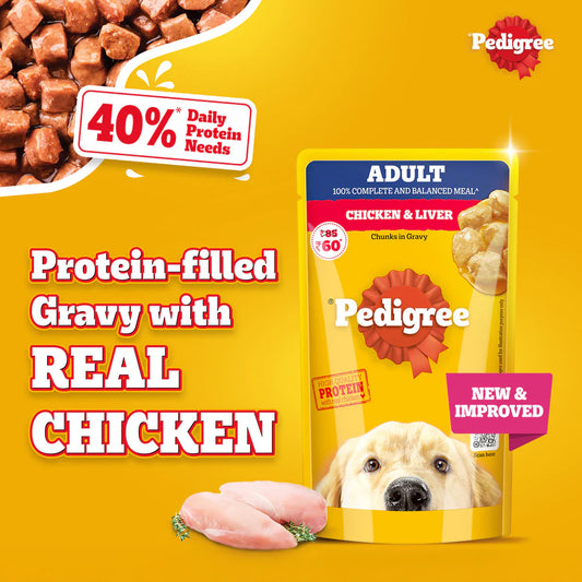 Pedigree Chicken & Liver Chunks In Gravy Adult Dog Wet Food - 130 g