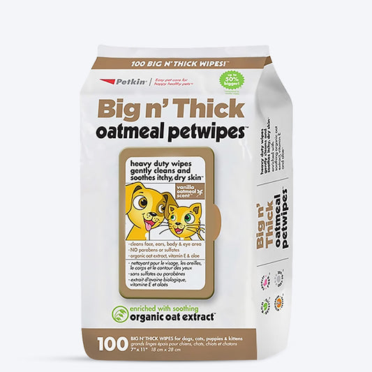 Petkin Big n' Thick Oatmeal Pet Wipes For Dogs & Cats - 100 Pieces