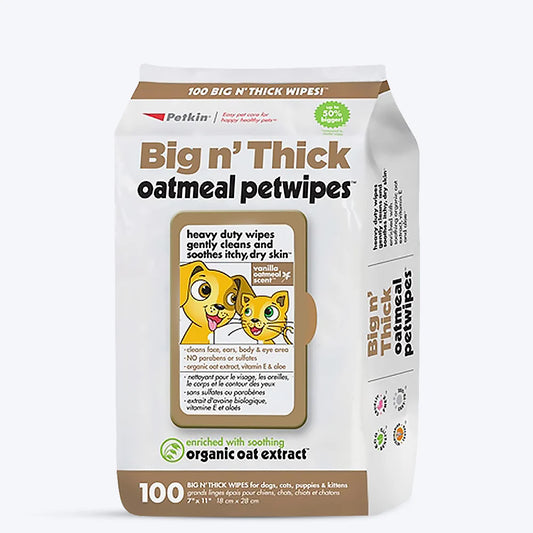 Petkin Big n' Thick Oatmeal Pet Wipes For Dogs & Cats - 100 Pieces