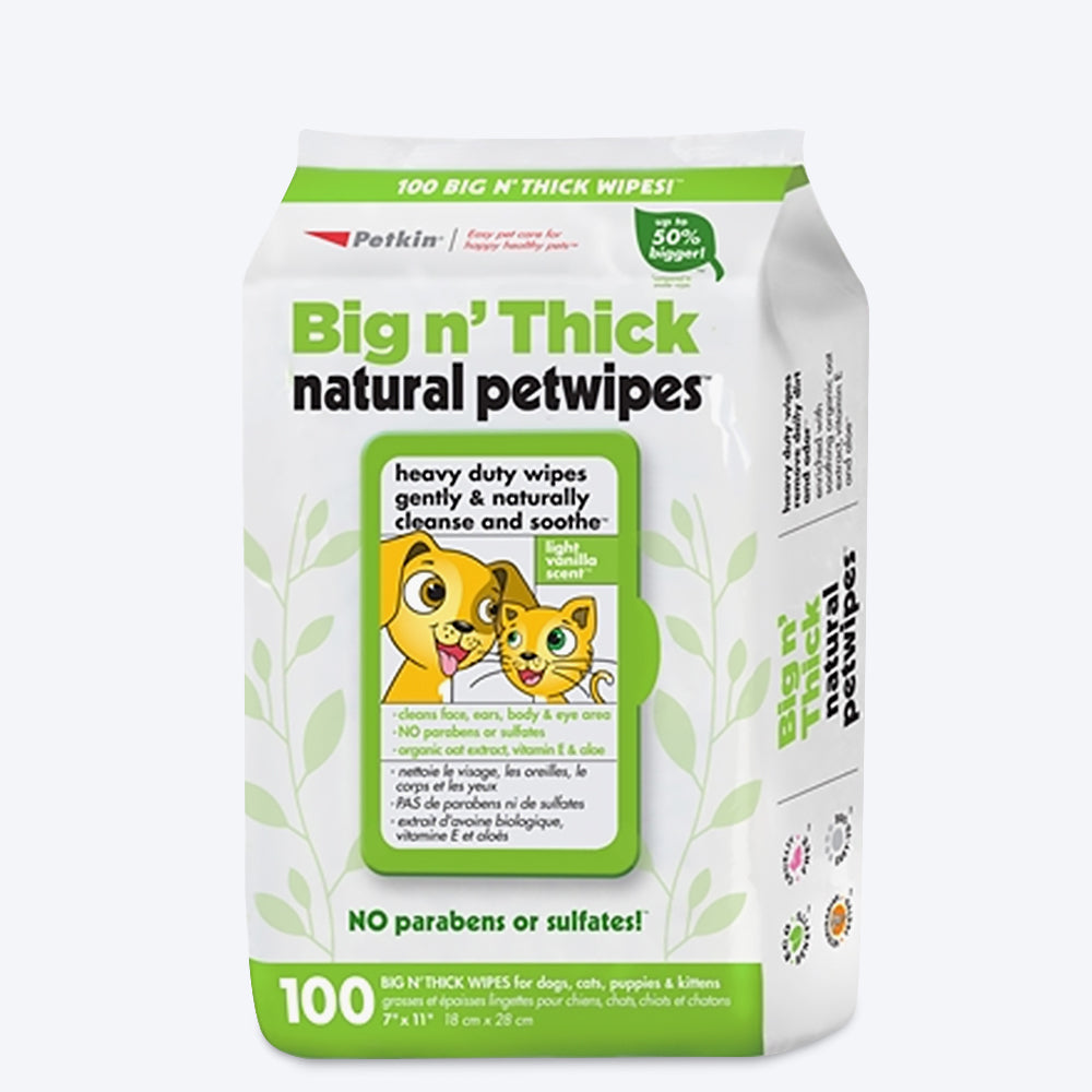 Petkin Big n' Thick Natural Pet Wipes For Dogs & Cats - 100 Pieces